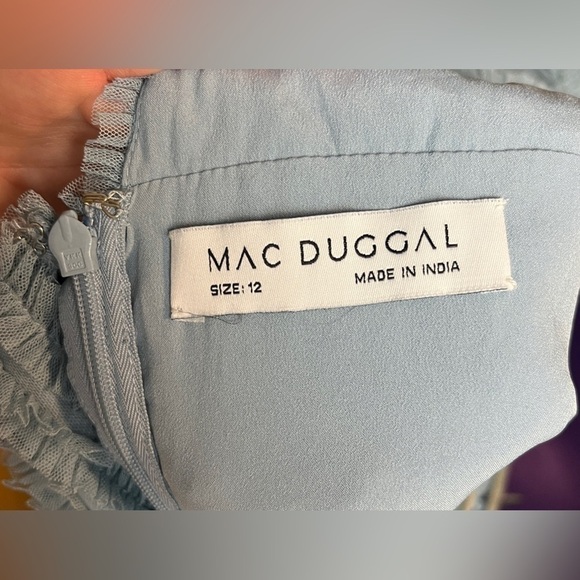 Mac Duggal 8050 Puff Sleeve Ruffle Aline Gown French Blue - Picture 10 of 12